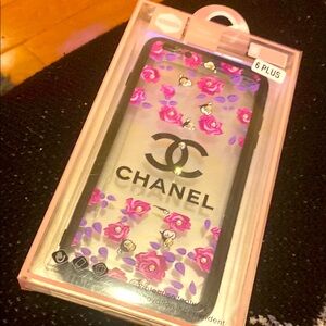 CHANEL Pink and Black Floral Phone Case